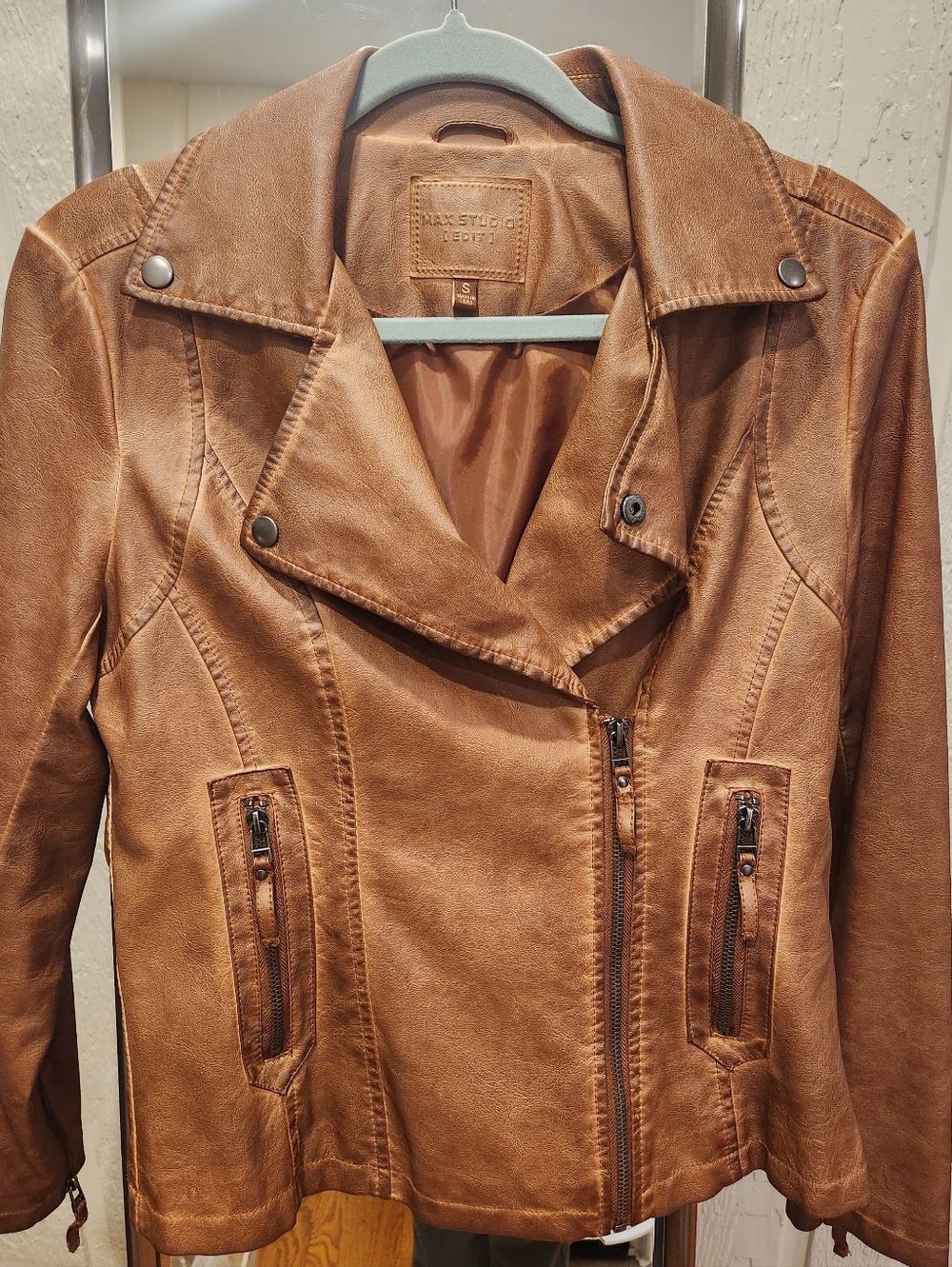 Max Studio,  Brown Faux Leather Moto JacketSt